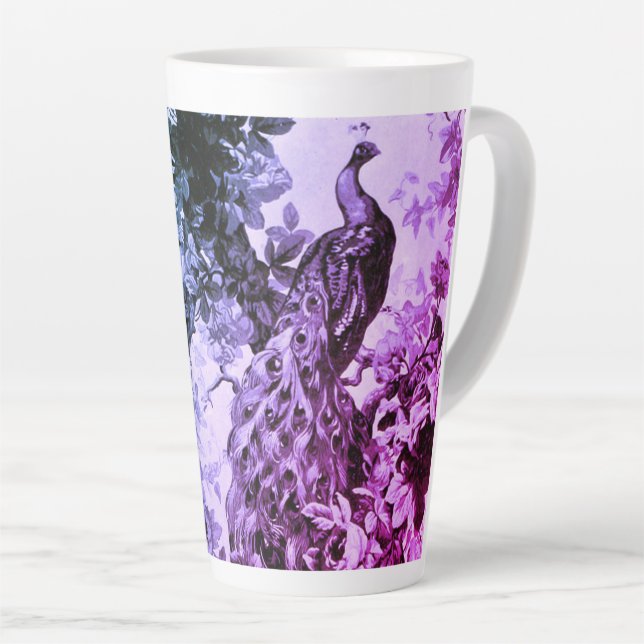 Victorian peacock floral elegant toile pattern  latte mug (Right Angle)