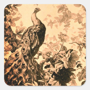 Victorian peacock floral elegant toile pattern  square sticker
