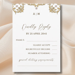 Victorian Pearl Monogram Wedding RSVP Card