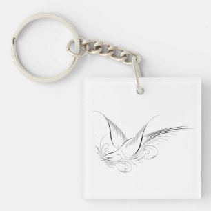 Victorian Penwork Calligraphic Dove  Keychain