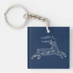 Victorian Penwork Calligraphic Stag Deer Keychain