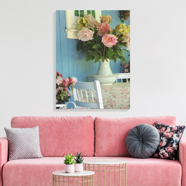 Victorian Peonies - Martha's Vineyard Canvas Print (Insitu(LivingRoom))