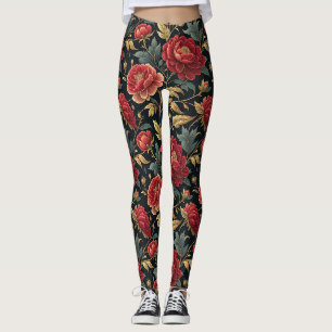 Victorian Peony Botanical Pattern Leggings