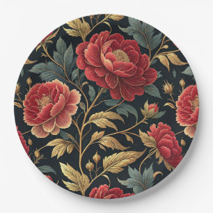 Victorian Peony Botanical Pattern Paper Plate