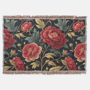 Victorian Peony Botanical Pattern Throw Blanket