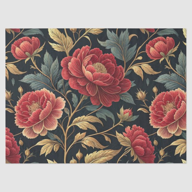 Victorian Peony Botanical Pattern Tissue Paper (Front)