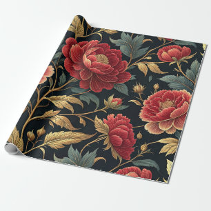 Victorian Peony Botanical Pattern Wrapping Paper
