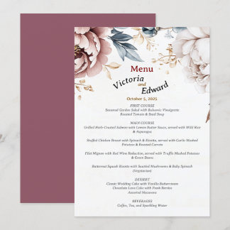 Victorian Peony Luxe Mariage Menu Card 5"x7"