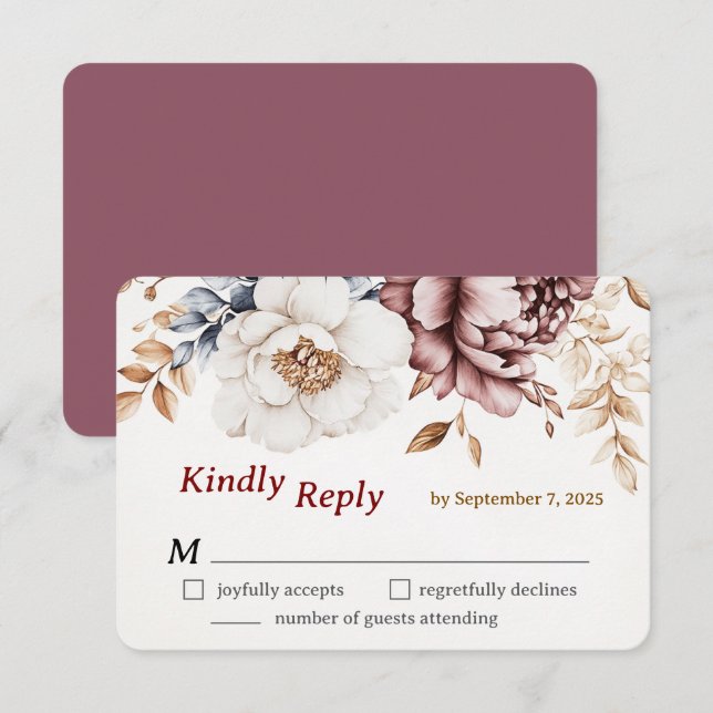 Victorian Peony Luxe Wedding RSVP Card (Front/Back)