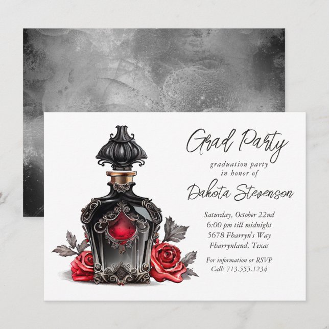 Victorian Perfume Bottle and Roses | Graduation Invitation (Front/Back)