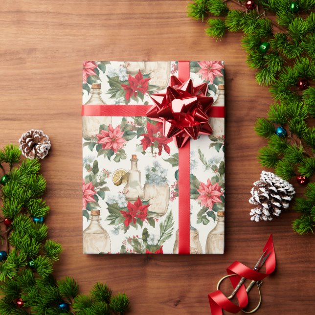 Victorian perfume bottles Christmas florals Wrapping Paper (Holiday Gift)