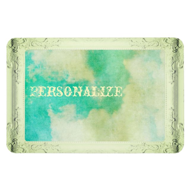 Victorian picture frame sky cloud teal cream  magnet (Horizontal)