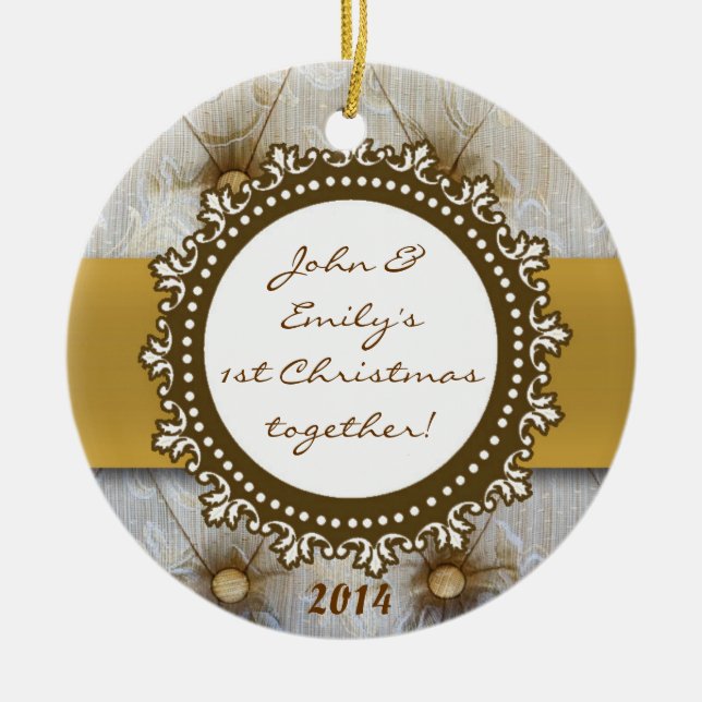 Victorian Pin Tuck Fabr Personalized Name Ornament (Front)