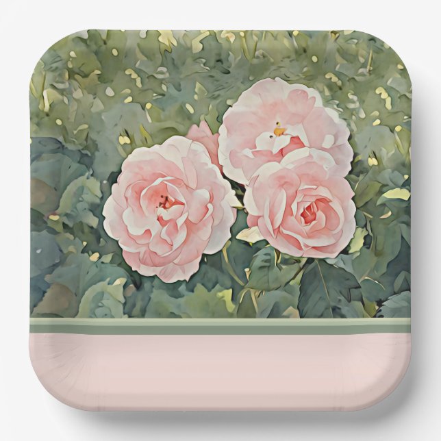Victorian Pink and Coral Roses - Paper Plate (Front)