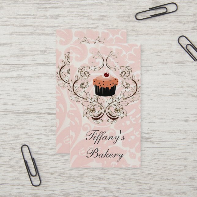 Victorian Pink Damask Boutique business cards (Front/Back In Situ)