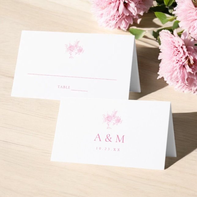 Victorian Pink Floral Wedding Folded Place Card (Creator Uploaded)