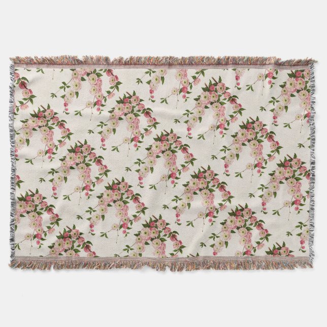 Victorian Pink Flowering Almond Throw Blanket (Front)