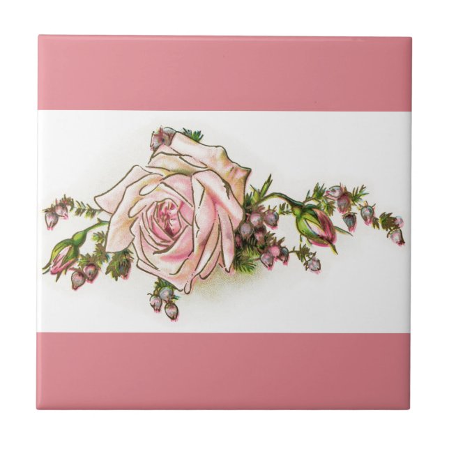 Victorian Pink Rose and Buds Ceramic Tile (Front)