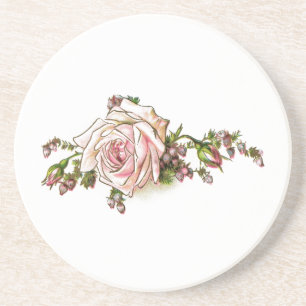 Victorian Pink Rose and Buds Sandstone Coaster