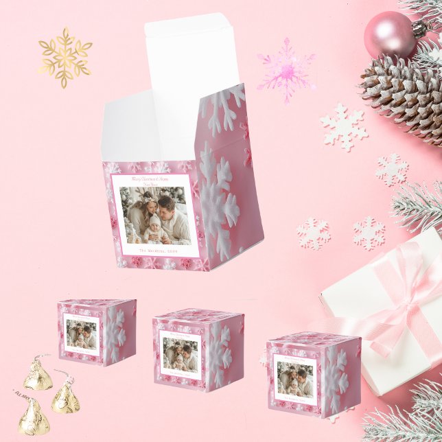 Victorian Pink Snowflake Christmas Photo Favor Box (Pink Snowflake Gift Box)