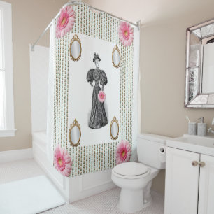 Victorian pink white floral shower curtain
