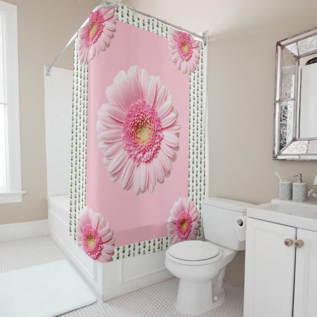 Victorian pink white floral showercurtain (In Situ)