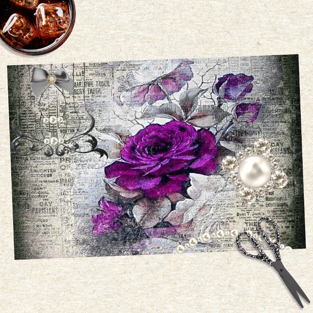 Victorian Plum Rose Ephemera Decoupage Tissue Paper (Creator Uploaded)