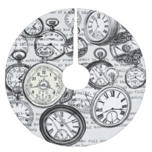 Victorian Pocket Watch Collage Alice in Wonderland Brushed Polyester Tree Skirt