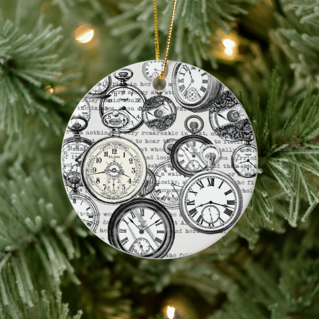 Victorian Pocket Watch Collage Alice in Wonderland Ceramic Ornament (Tree)