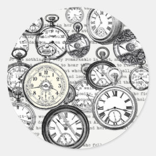Victorian Pocket Watch Collage Alice in Wonderland Classic Round Sticker