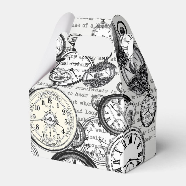 Victorian Pocket Watch Collage Alice in Wonderland Favor Box (Back Side)