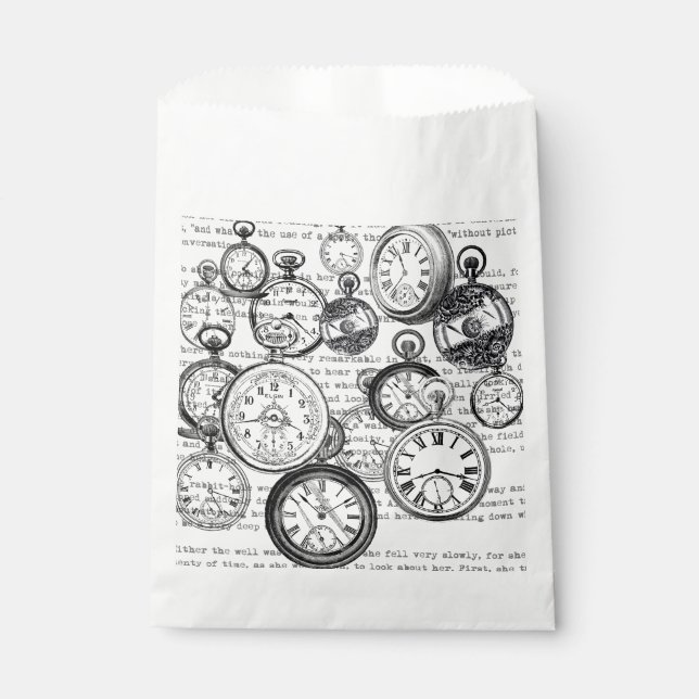 Victorian Pocket Watch Collage Alice in Wonderland Favour Bag (Front)