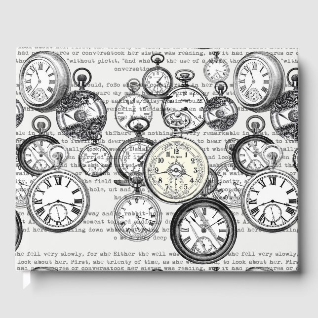 Victorian Pocket Watch Collage Alice in Wonderland Guest Book (Front)