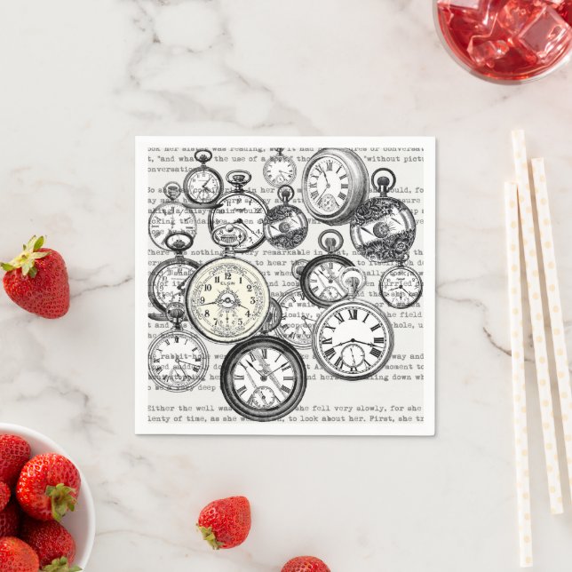 Victorian Pocket Watch Collage Alice in Wonderland Napkin (Insitu)
