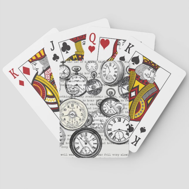 Victorian Pocket Watch Collage Alice in Wonderland Playing Cards (Back)