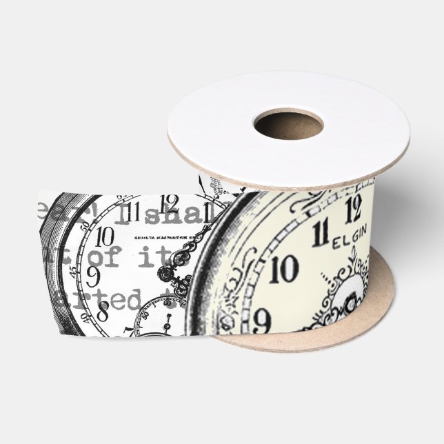Victorian Pocket Watch Collage Alice in Wonderland Satin Ribbon (Spool)