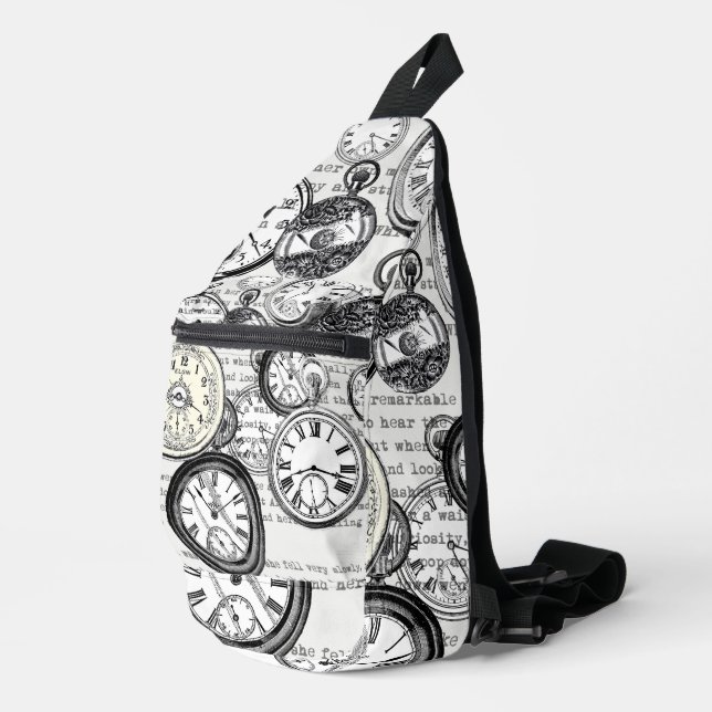 Victorian Pocket Watch Collage Alice in Wonderland Sling Bag (Right Corner)
