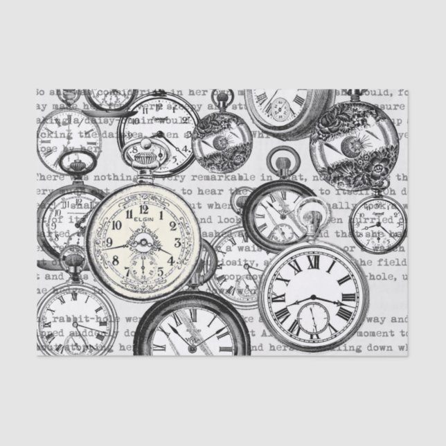 Victorian Pocket Watch Collage Alice in Wonderland Tissue Paper (Front)