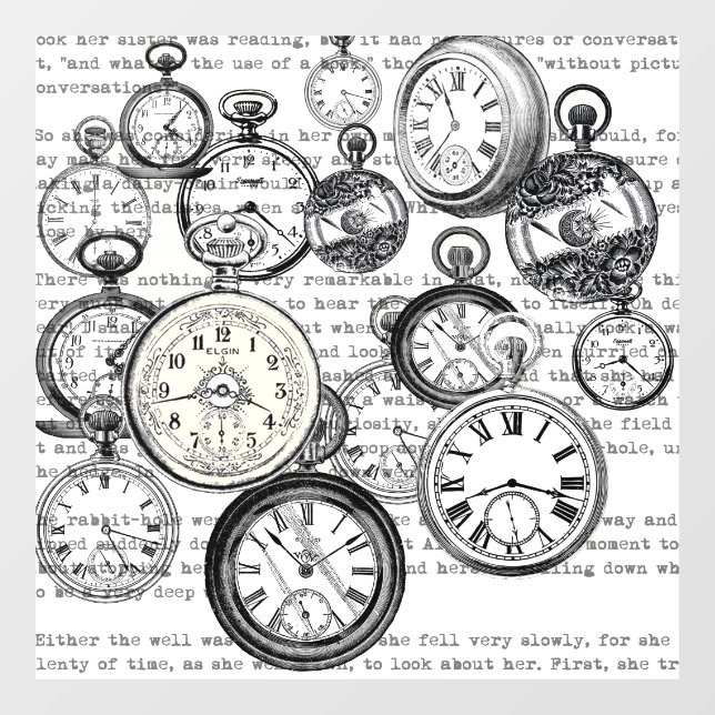 Victorian Pocket Watch Collage Alice in Wonderland Window Cling (Sheet)