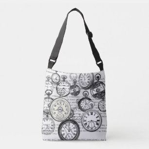 Victorian Pocket Watch Collage Alice Wonderland Crossbody Bag