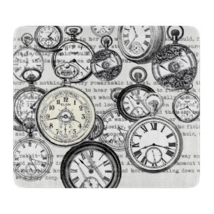 Victorian Pocket Watch Collage Alice Wonderland Cutting Board