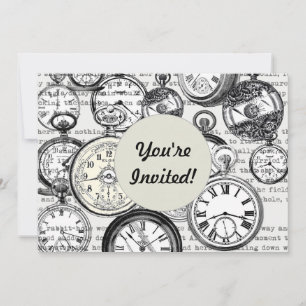 Victorian Pocket Watch Collage Alice Wonderland Invitation