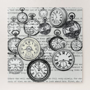 Victorian Pocket Watch Collage Alice Wonderland Jigsaw Puzzle