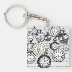 Victorian Pocket Watch Collage Alice Wonderland Keychain