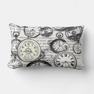Victorian Pocket Watch Collage Alice Wonderland Lumbar Pillow