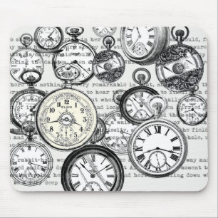 Victorian Pocket Watch Collage Alice Wonderland Mouse Pad