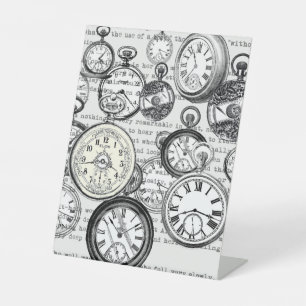 Victorian Pocket Watch Collage Alice Wonderland Pedestal Sign