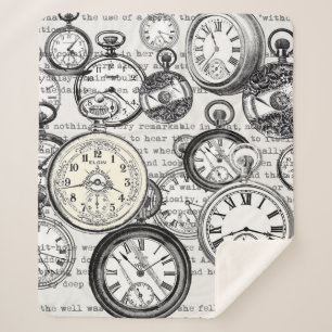 Victorian Pocket Watch Collage Alice Wonderland Sherpa Blanket