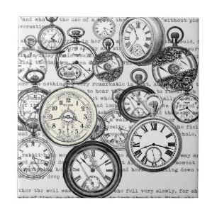 Victorian Pocket Watch Collage Alice Wonderland Tile