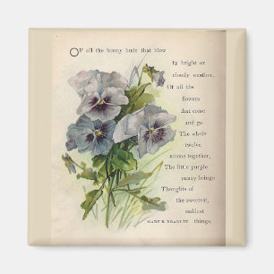 Victorian Poem Grey Purple Pansies Magnet